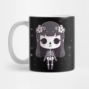 Cute Skeleton in Kawaii Style with Long Hairs | Halloween Skeleton Cute Design Mug